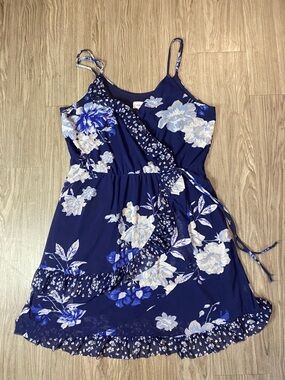 Xhilaration Navy Blue Floral Wrap Sundress